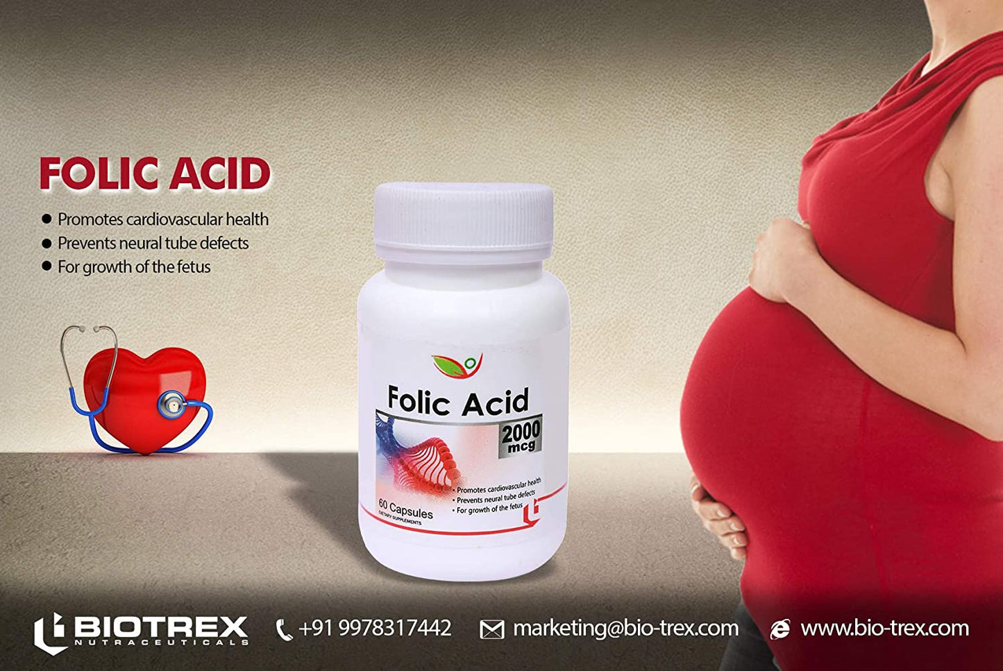 Biotrex Folic Acid 2000mcg - 60 Capsules