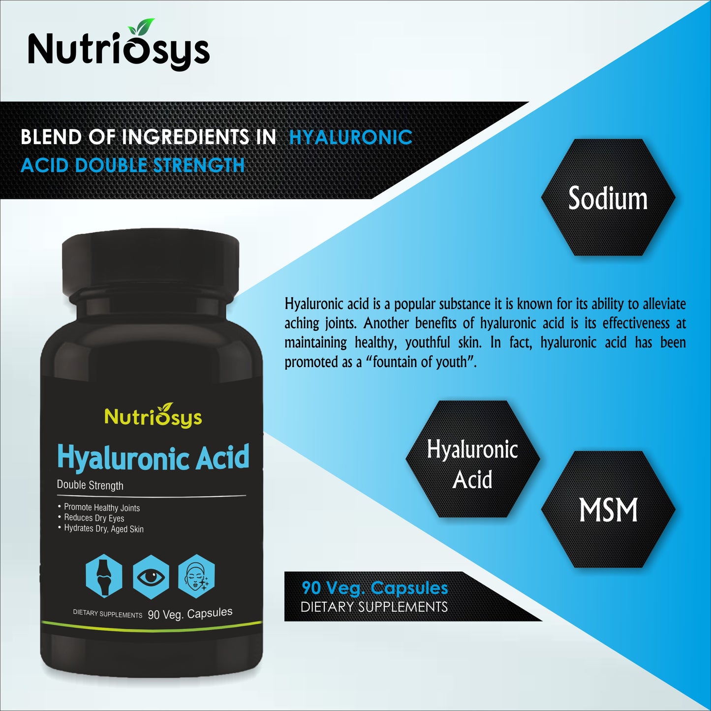 Nutriosys Hyaluronic Acid Double Strength - 90 Capsules