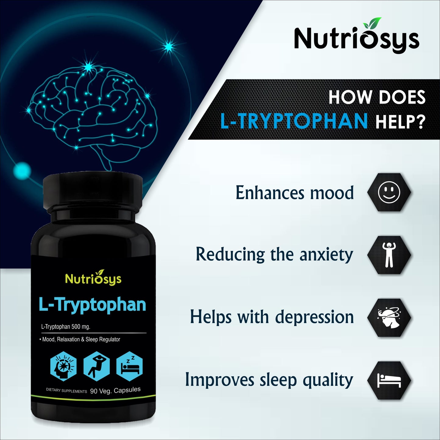 Nutriosys L-Tryptophan 500mg - 90 Capsules