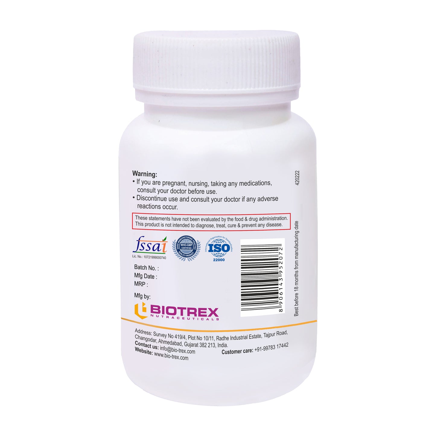 Biotrex Resveratrol 500mg - 60 Capsules Cognitive Health, Skin Health, Antioxidant Support & Cardiovascular Health