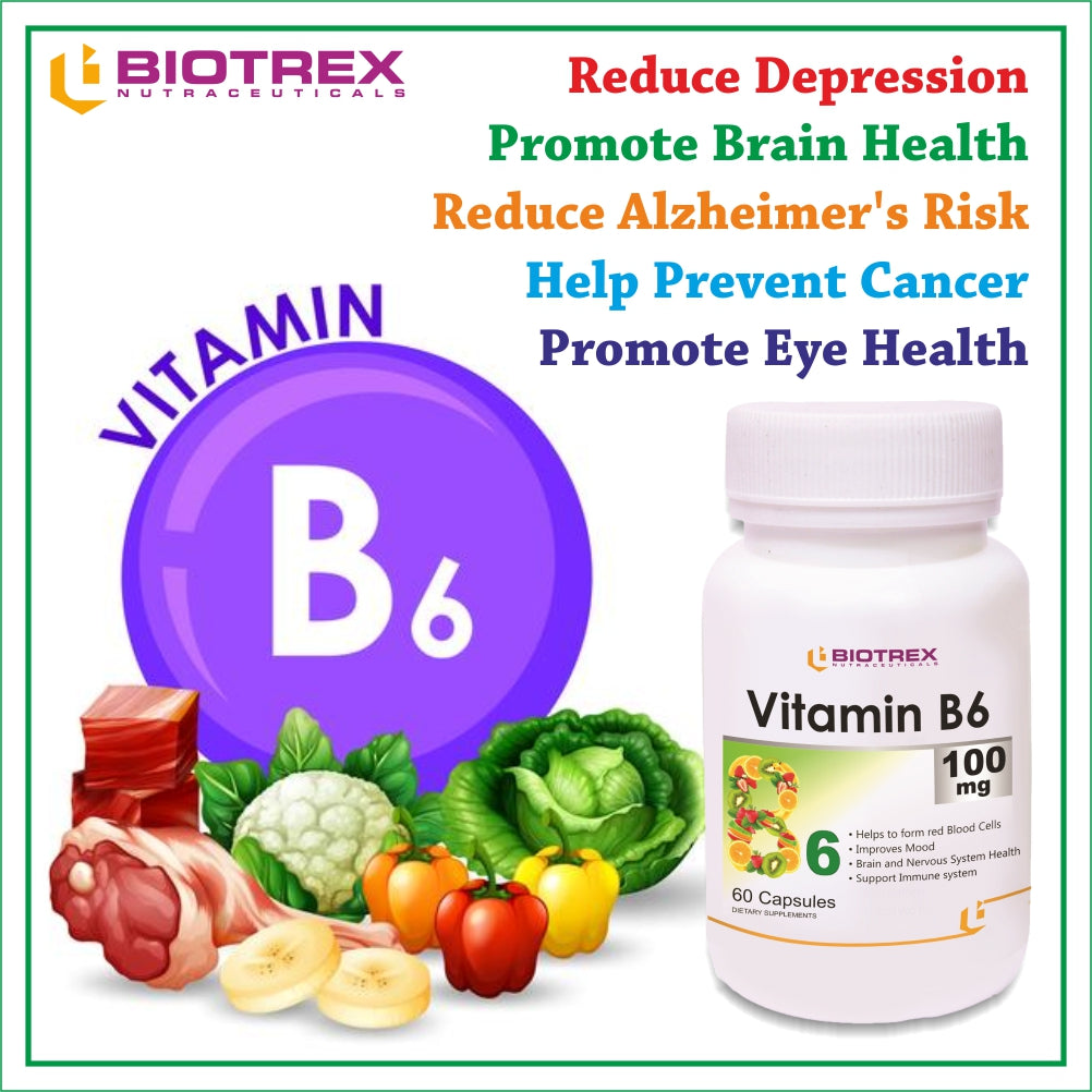 Biotrex Vitamin B6 100mg - 60 Capsules Cognitive Function, Neurotransmitter Production & Hormonal Balance