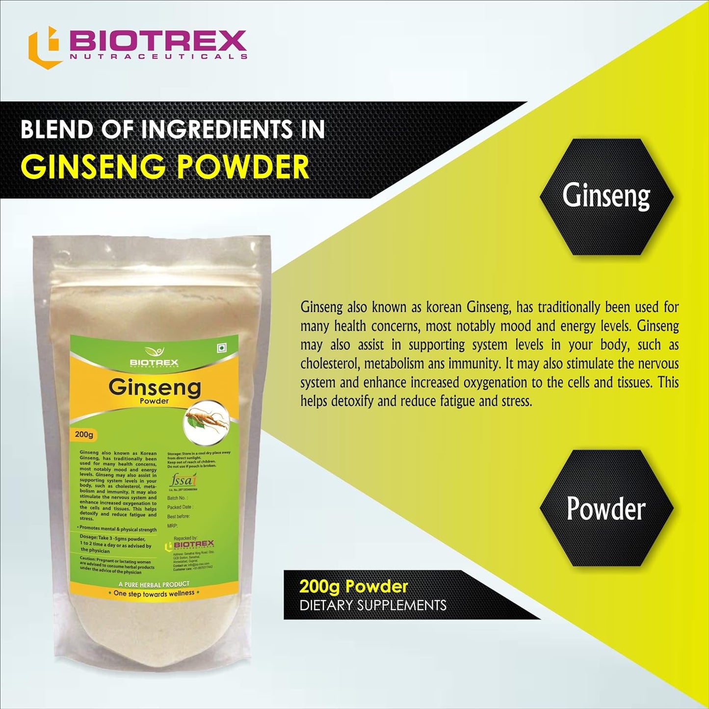 Biotrex Nutraceuticals Ginseng Herbal Powder - 200 G