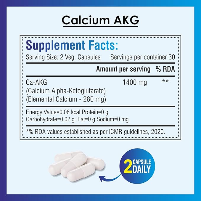 Biotrex Nutraceuticals Calcium Alpha Ketoglutarate CA AKG Supplement Supports Energy & Muscle Strength, Healthy Aging, For Men & Women - 60 Veg Capsules