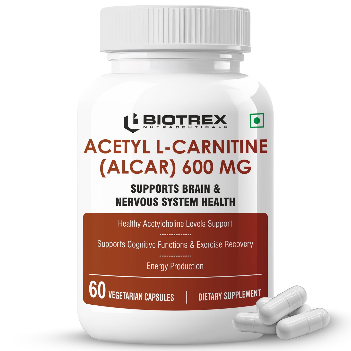 Biotrex Acetyl L-Carnitine (ALCAR) 600mg | Nervous System, Cognitive Function & Mitochondrial Metabolism | Energy Production - 60 Veg Capsules