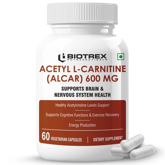 Biotrex Nutraceuticals Acetyl L-Carnitine (ALCAR) 600mg | Nervous System, Cognitive Function & Mitochondrial Metabolism | Energy Production - 60 Veg Capsules