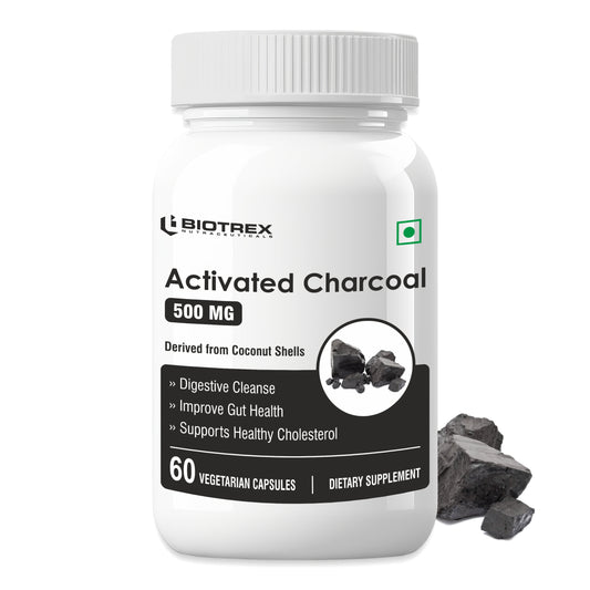 Biotrex Activated Charcoal 500mg Supplement For Healthy Digestive System - 60 Capsules