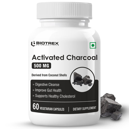 Biotrex Activated Charcoal 500mg Supplement For Healthy Digestive System - 60 Capsules