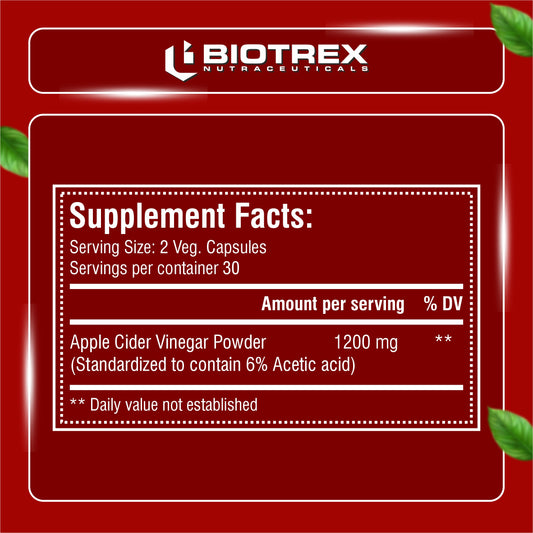 Biotrex Apple Cider Vinegar 1200mg Supplement - 60 Capsules