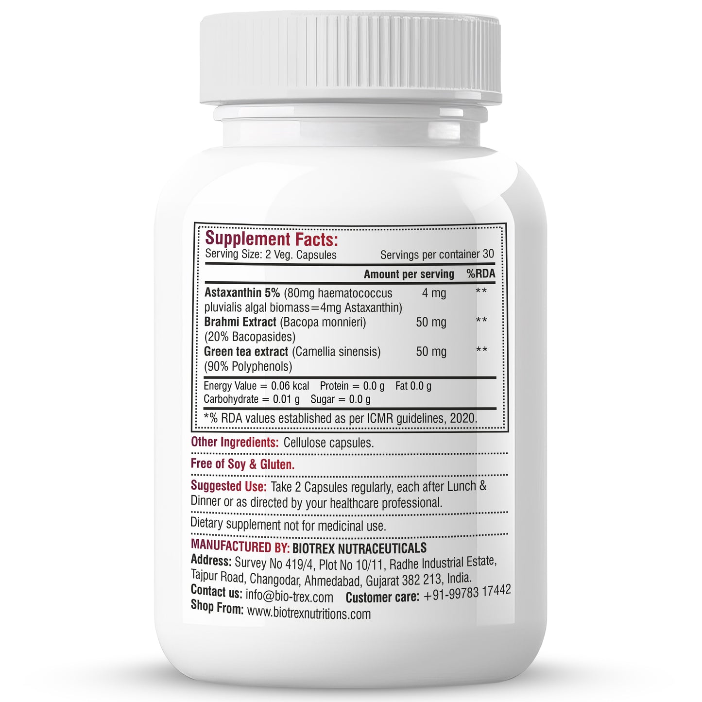 Biotrex Astaxanthin 4mg | Supports Eye & Skin Health I Boosts Immune System | Cellular Support | Naturally Sourced - 60 Veg Capsules