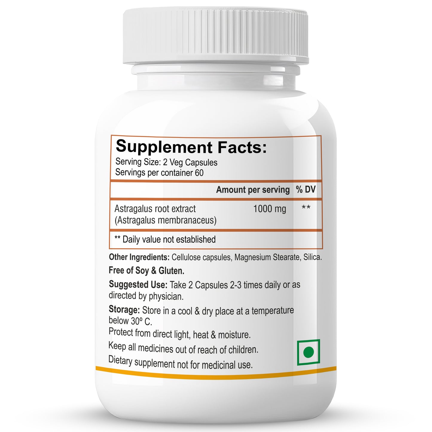 Biotrex Astragalus 500mg Supplement - 60 Veg Capsules