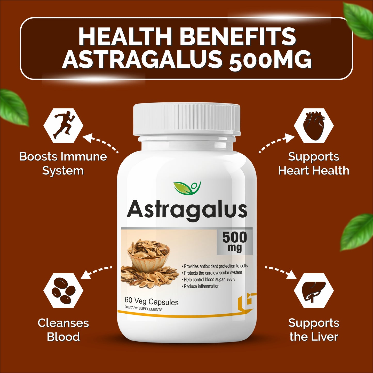 Biotrex Astragalus 500mg Supplement - 60 Veg Capsules