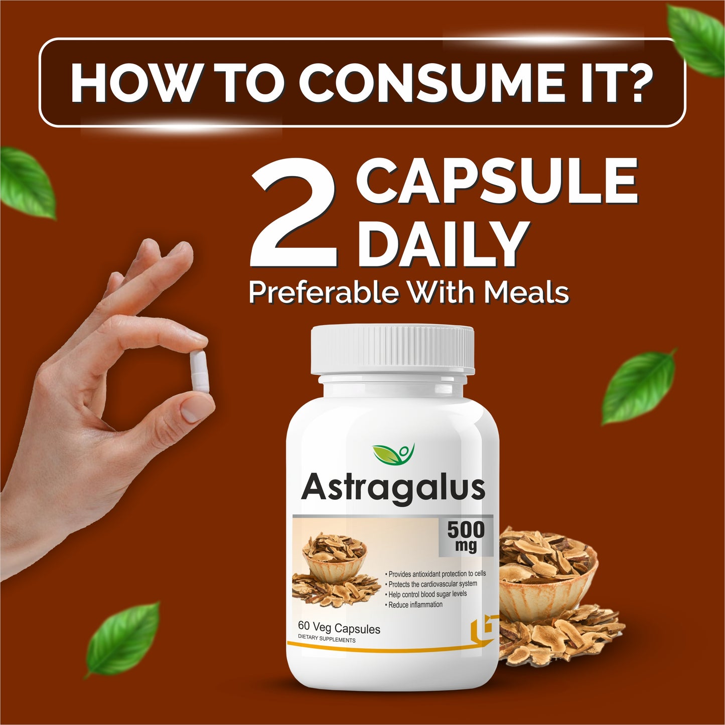 Biotrex Astragalus 500mg Supplement - 60 Veg Capsules