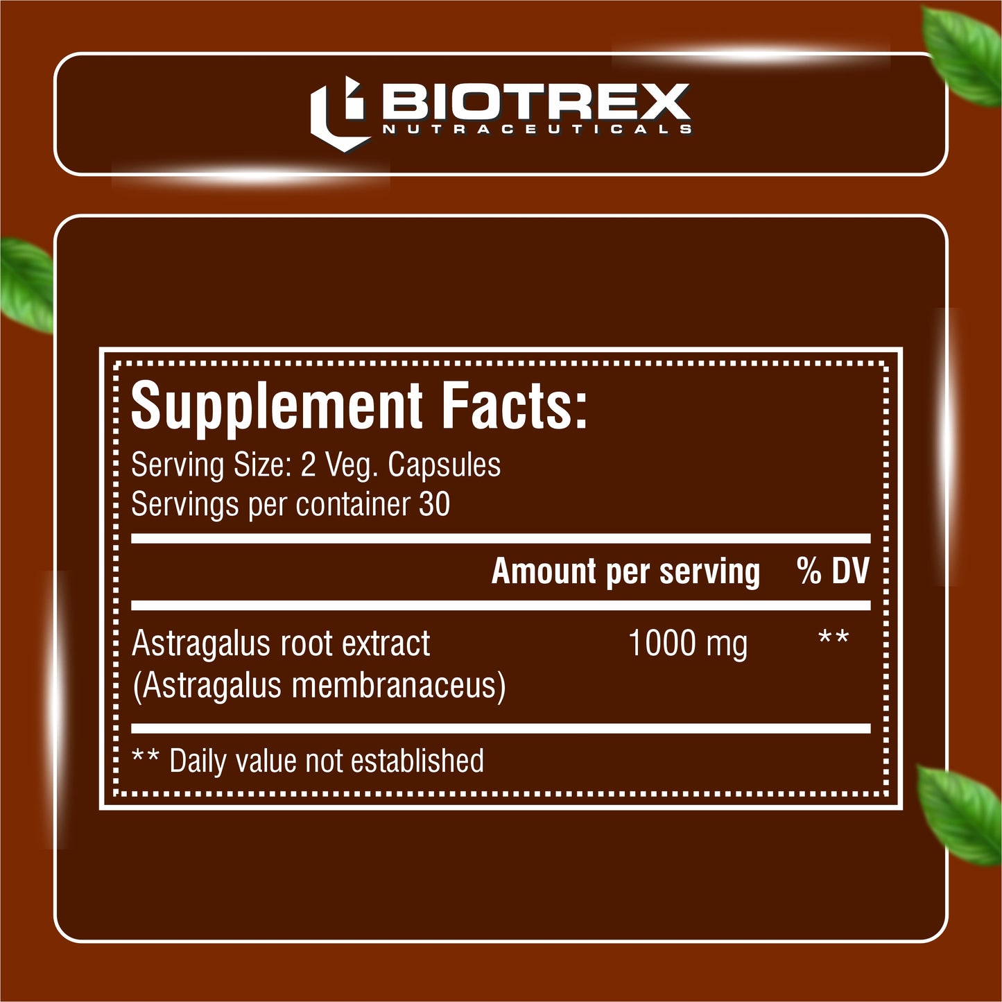 Biotrex Astragalus 500mg Supplement - 60 Veg Capsules
