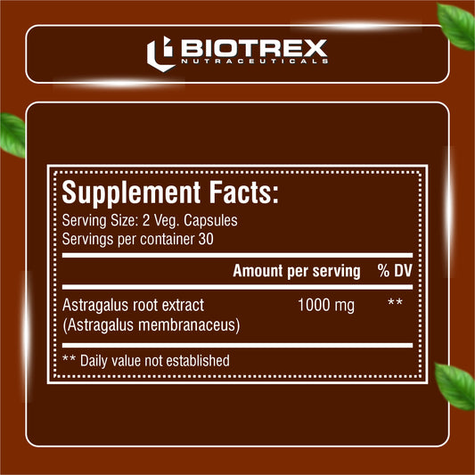 Biotrex Astragalus 500mg Supplement - 60 Veg Capsules
