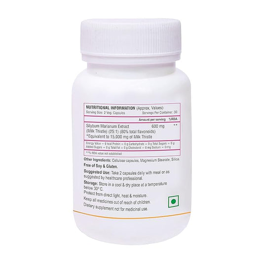 Biotrex Milk Thistle 600mg (Silybum Marianum Etract) - 60 Veg Capsules, Supports Liver Health, Liver Detox for Men and Women