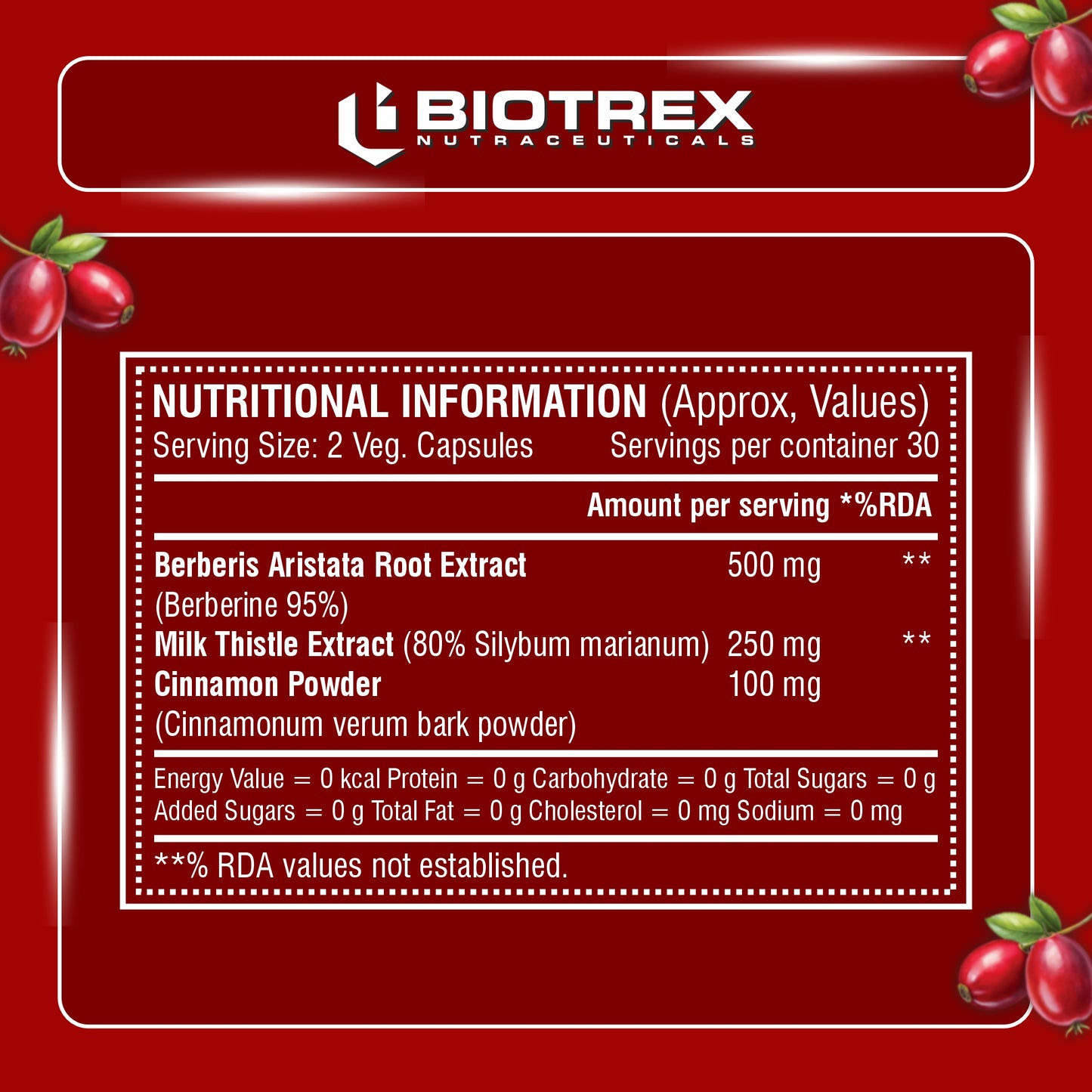 Biotrex Berberis Berberine 95% Supplement - 60 Veg Capsules