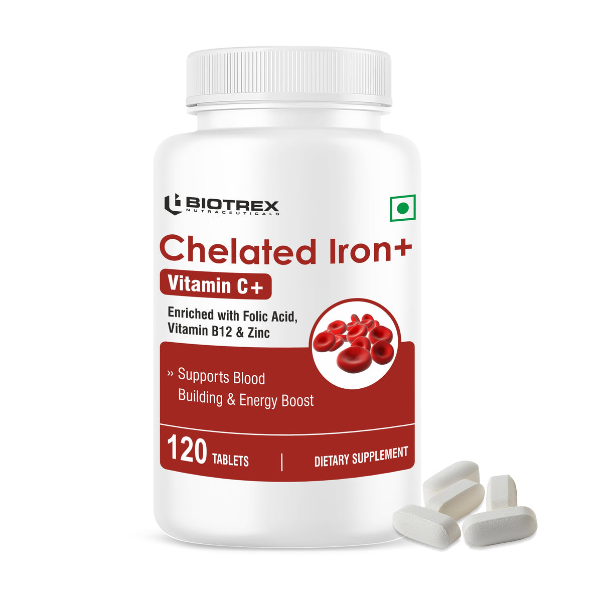 Biotrex Chelated Iron + Vitamin C, B12, Folic Acid & Zinc, Boost Hemog ...