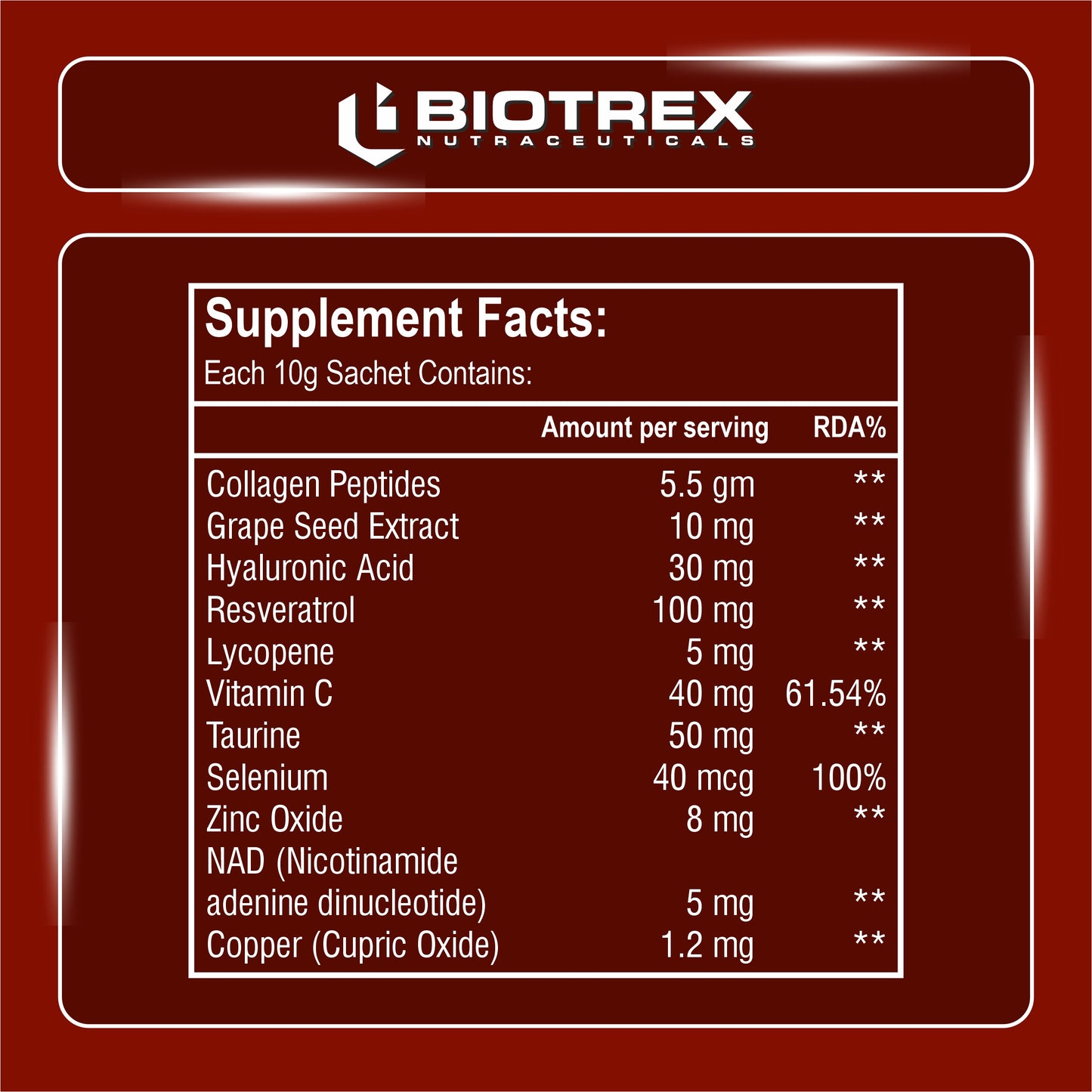Biotrex Collagen Powder Supplement - 15 Sachets For Men & Women, Marine Collagen Powder Supports Healthy Skin, Luscious Hair, Flexible Joints, Shiny Nails, Cranberry Flavour