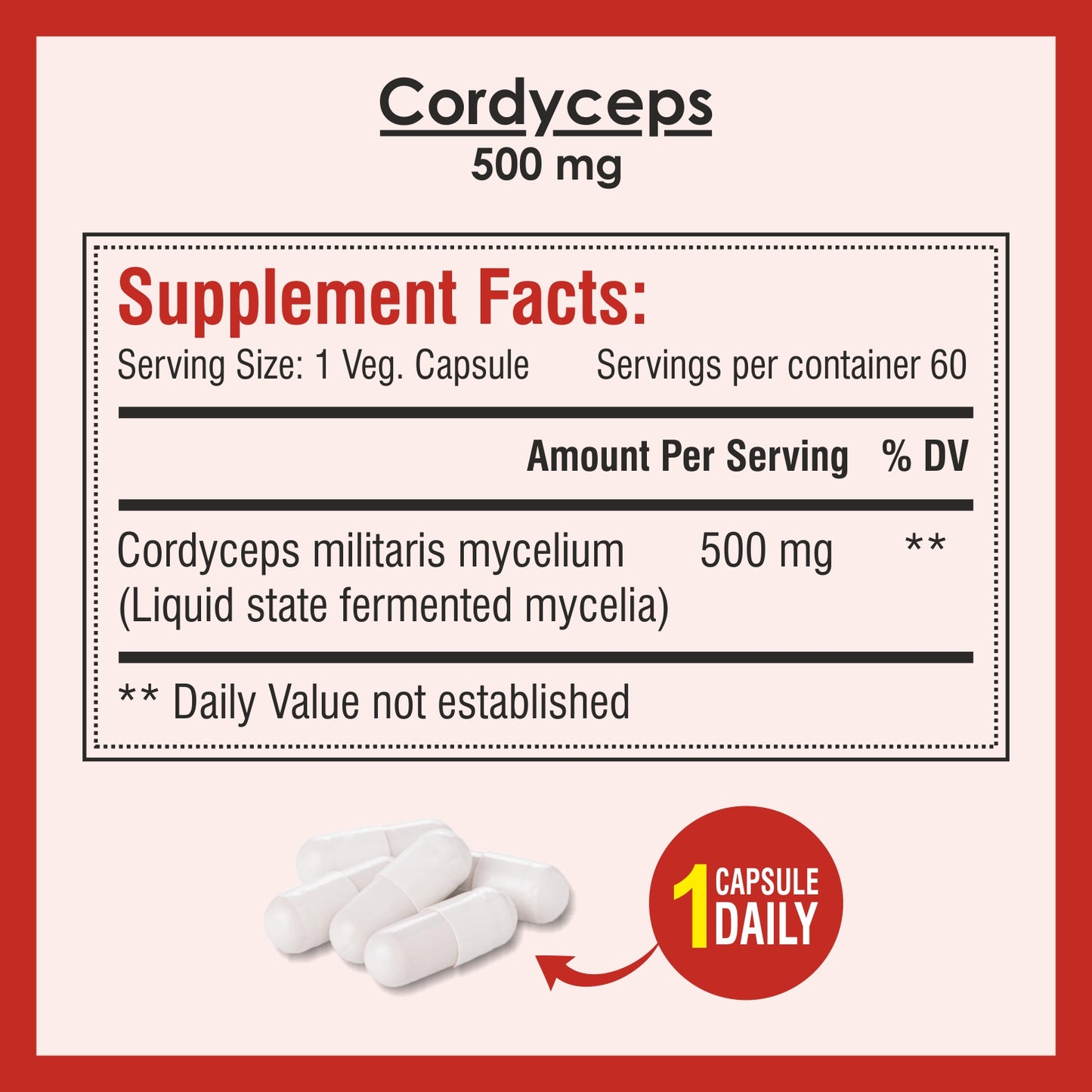 Biotrex Cordyceps 500mg-60 Veg Capsules Increases Energy, Stamina & Athletic Performance Enhancement