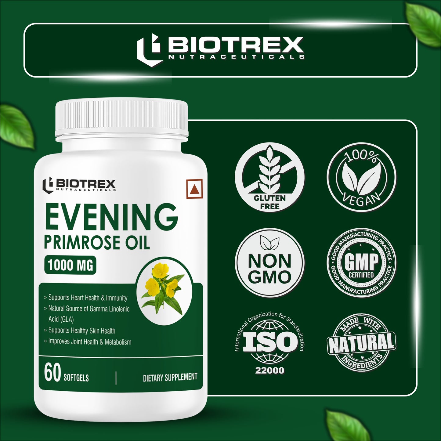 Biotrex Evening Primrose Oil 1000mg - 60 Softgels