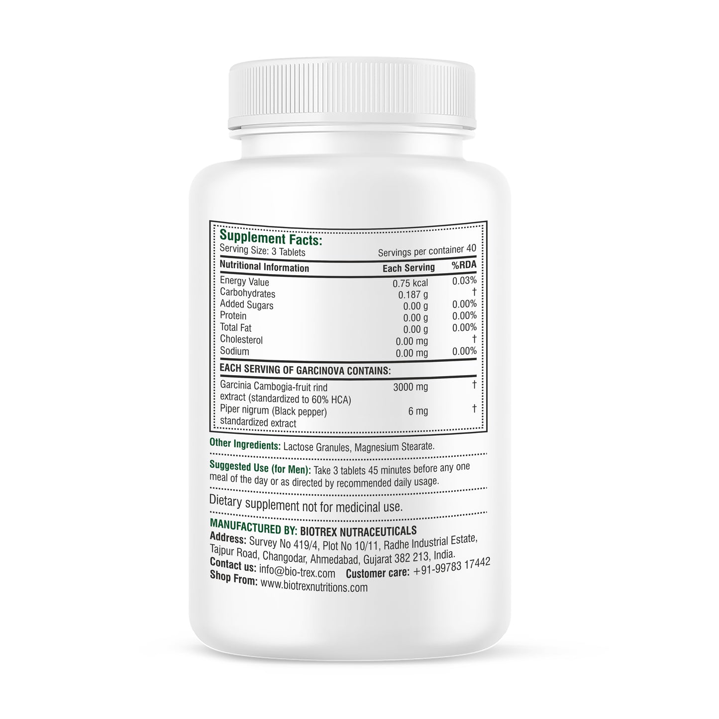 Biotrex Garcinia Cambogia 3000mg 60% HCA High Purity With Piperine 6mg, Boosts Metabolism & Energy Levels, Weight Loss Management, Fat Burner - 120 Veg Tablets