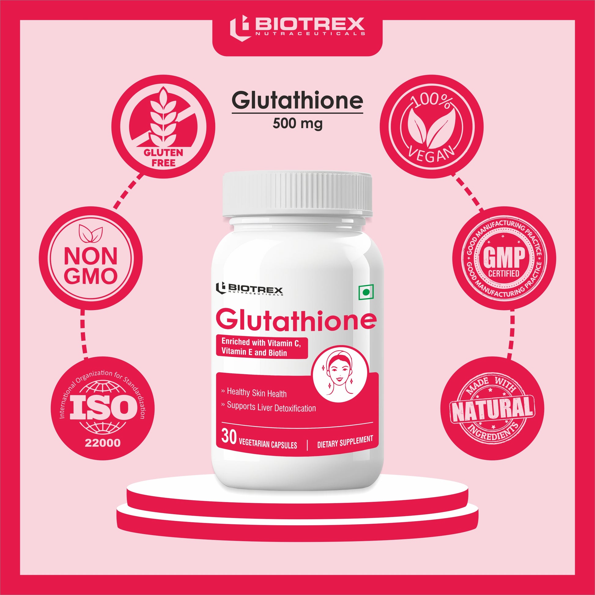 Biotrex Glutathione With Vitamin C & E, Biotin, Grape Seed Extract, Al BIOTREX NUTRACEUTICALS Biotrex Glutathione With Vitamin C & E, Biotin, Grape Seed Extract, Al BIOTREX NUTRACEUTICALS