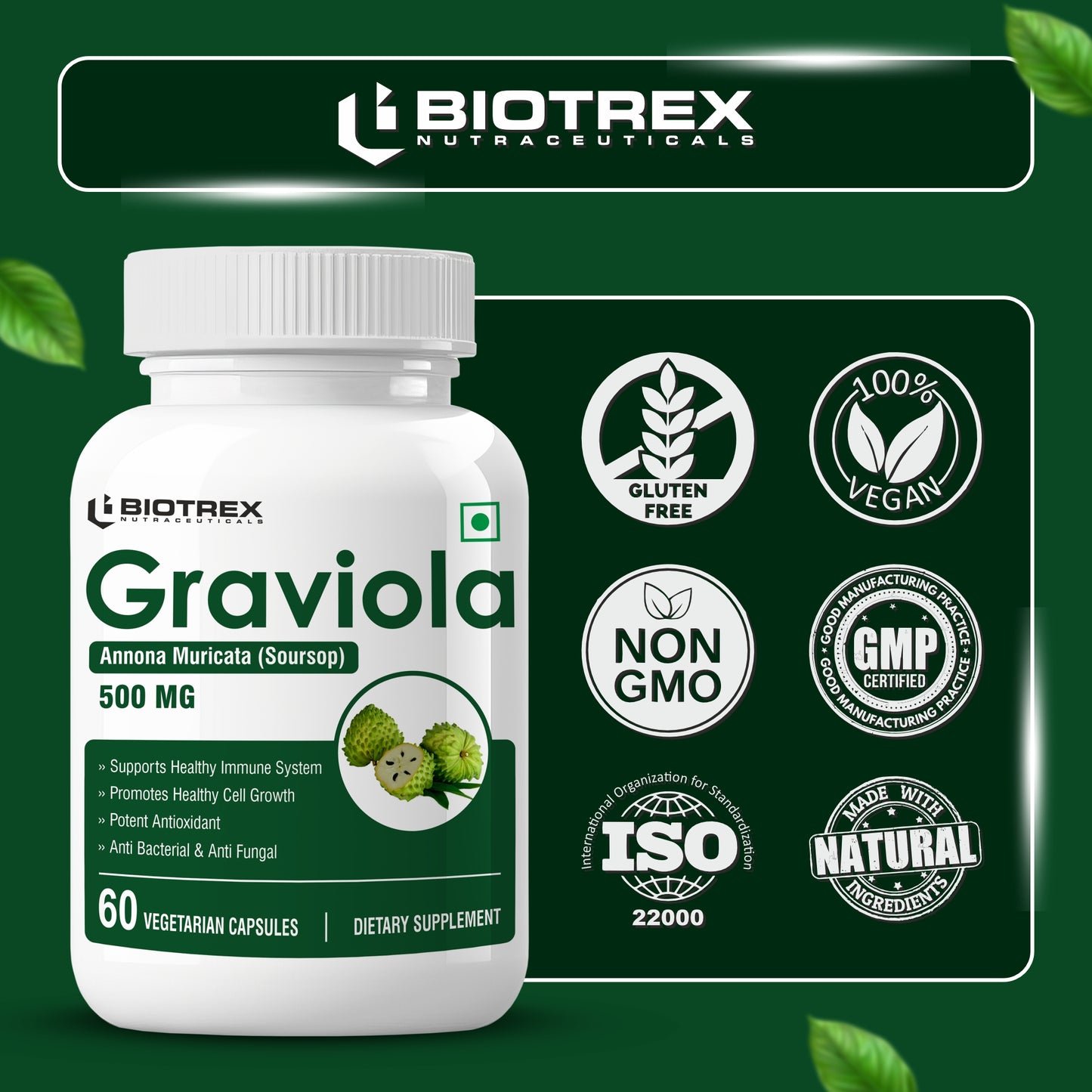 Biotrex Graviola 500mg - 60 Capsules