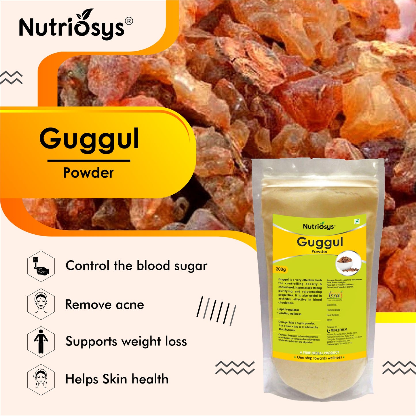 Nutriosys Guggul Herbal Powder - 200gram, Reduce Cholesterol, Helps In Weight Managment