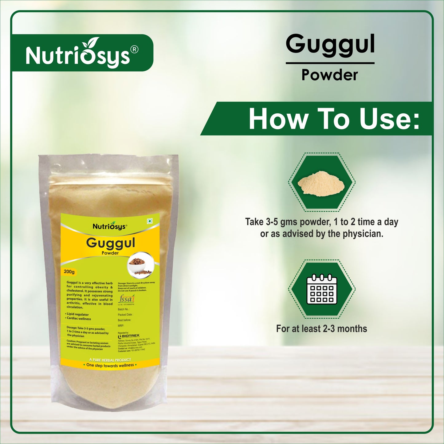 Nutriosys Guggul Herbal Powder - 200gram, Reduce Cholesterol, Helps In Weight Managment