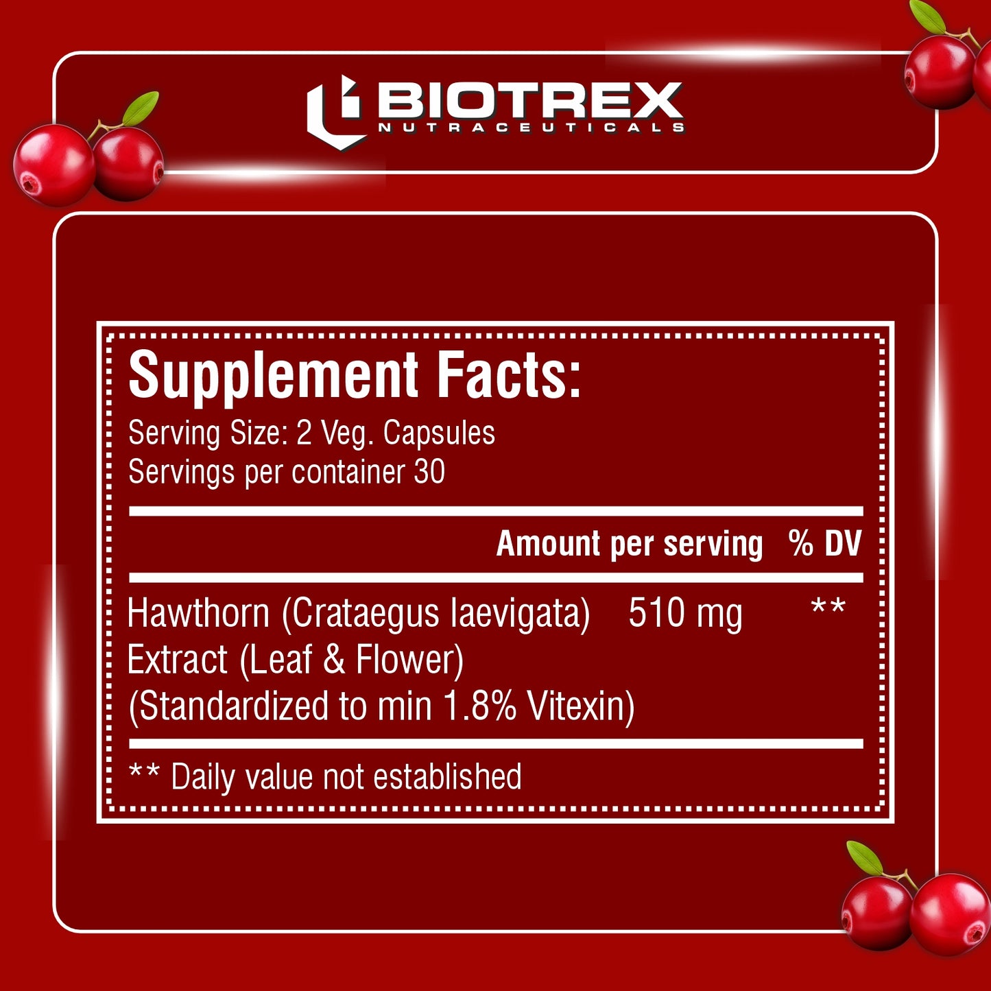 Biotrex Hawthorn Berry 510mg - 60 Capsules