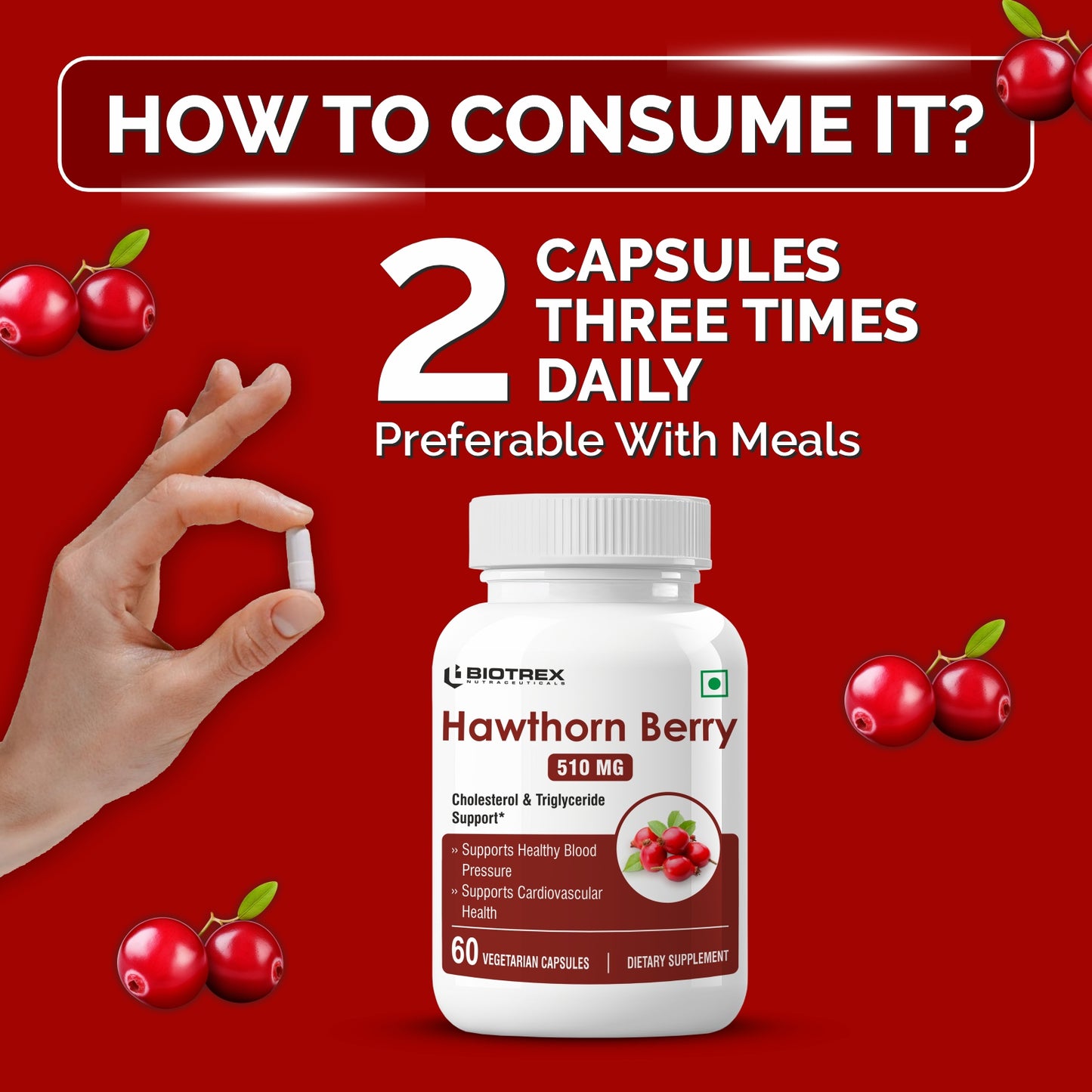 Biotrex Hawthorn Berry 510mg - 60 Capsules