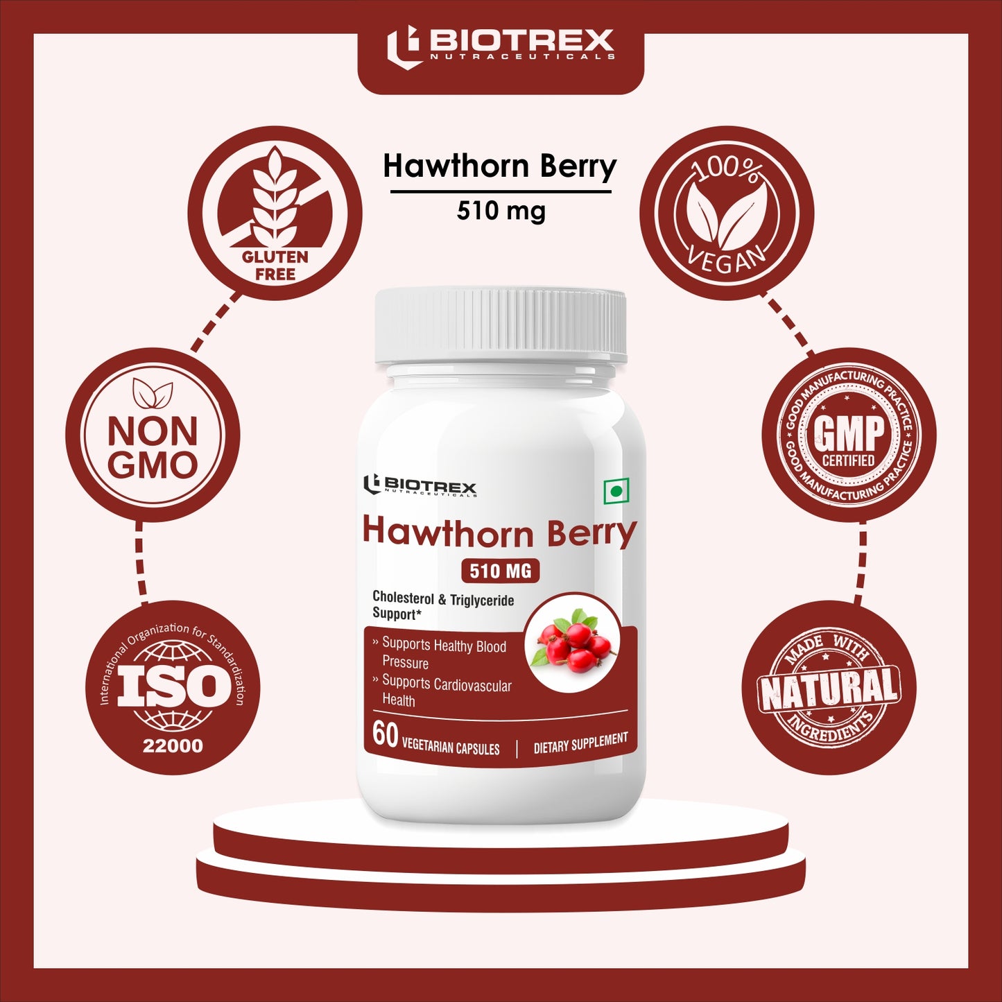 Biotrex Hawthorn Berry 510mg - 60 Capsules
