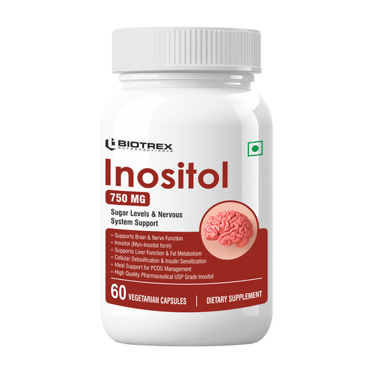 Biotrex Myo Inositol 750mg, Pcos, Brain & Nerve Health, 99% High Purity Grade Inositol, Fat Metabolism - 60 Vegetarian Capsules