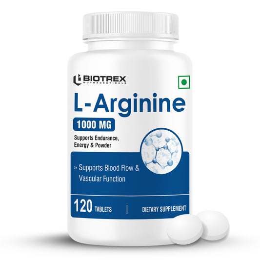 Biotrex L-Arginine 1000mg Supplement, Nitric Oxide Production & Muscle Growth - 120 Tablets