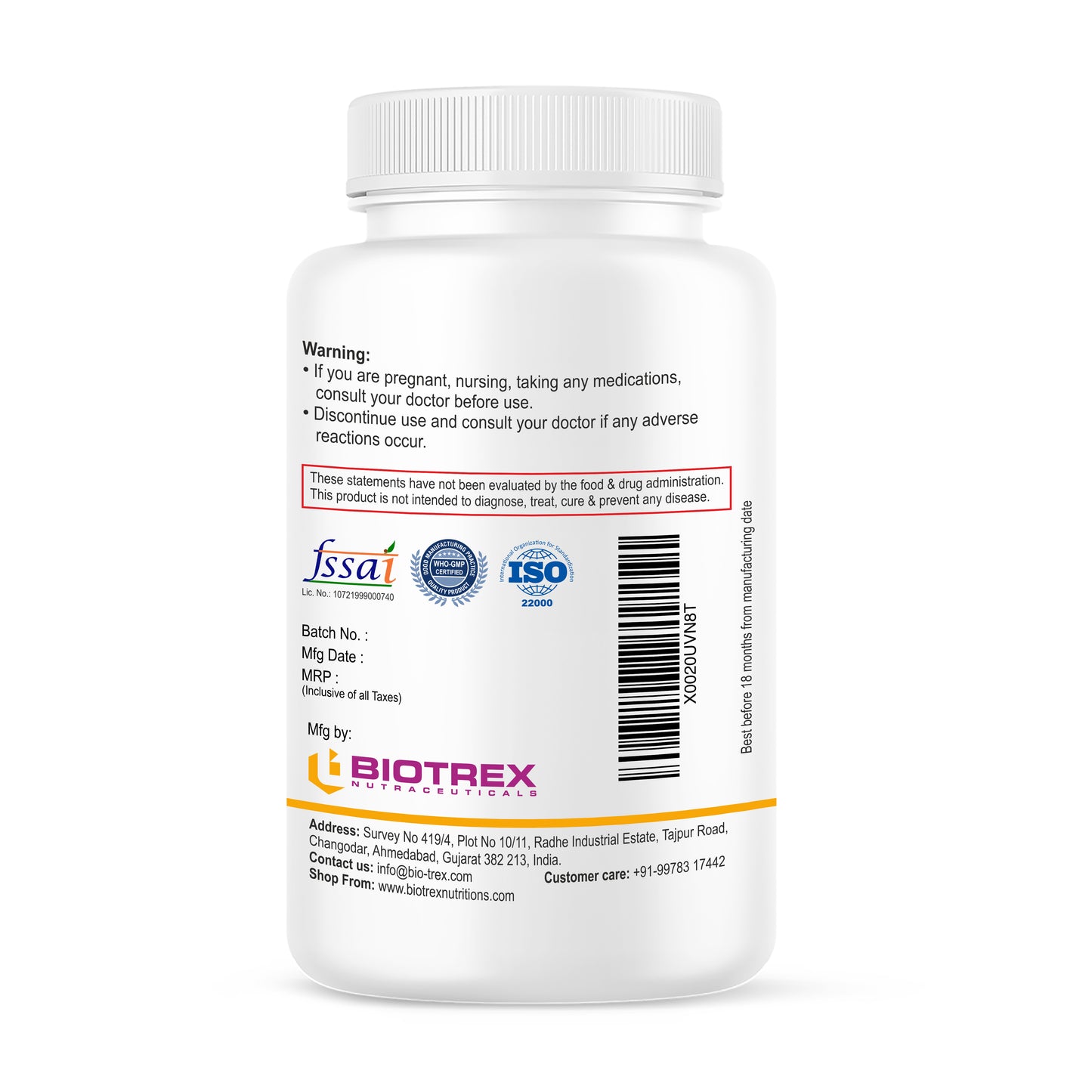 Biotrex L-Glycine Amino Acid 500mg 120veg capsules