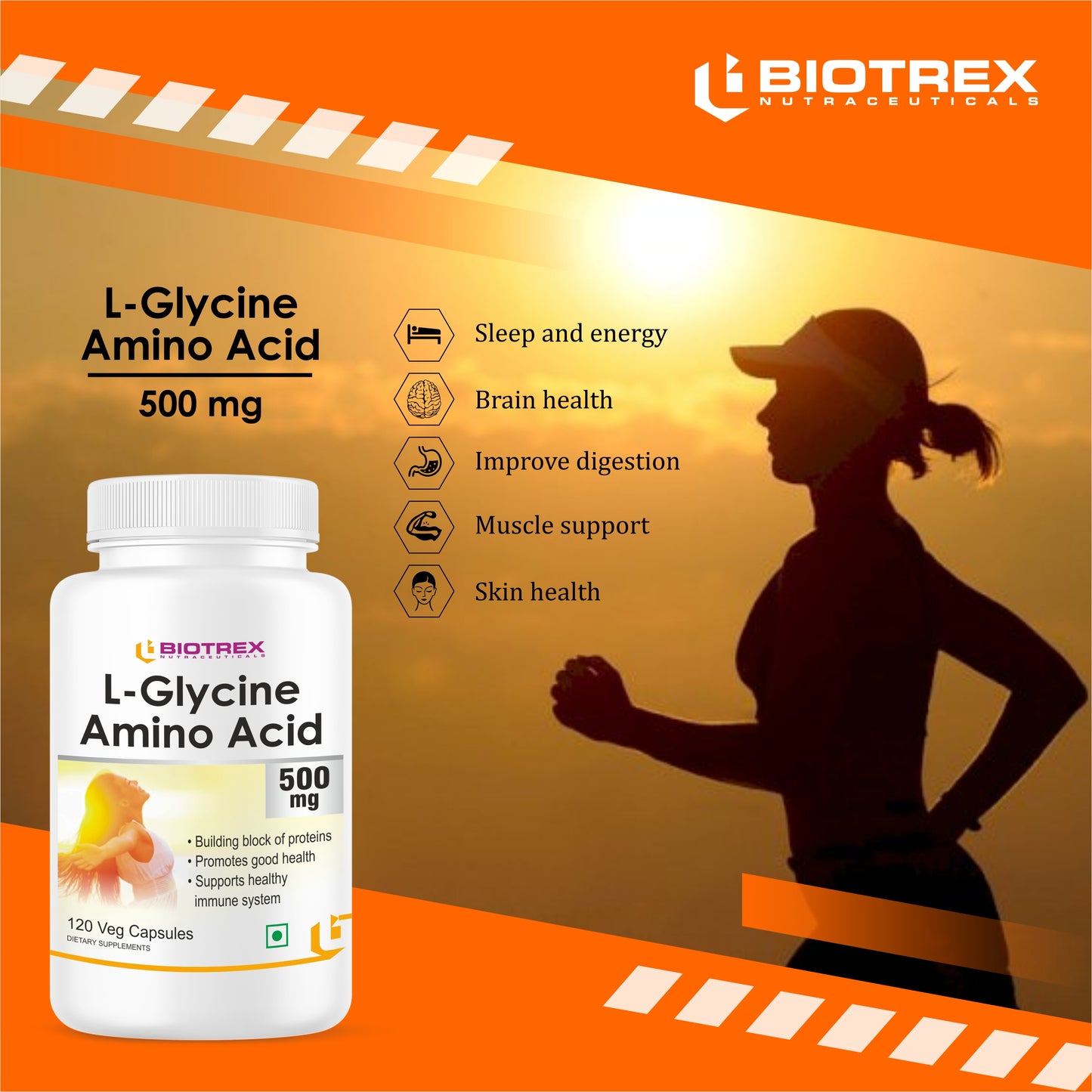 Biotrex L-Glycine Amino Acid 500mg 120veg capsules