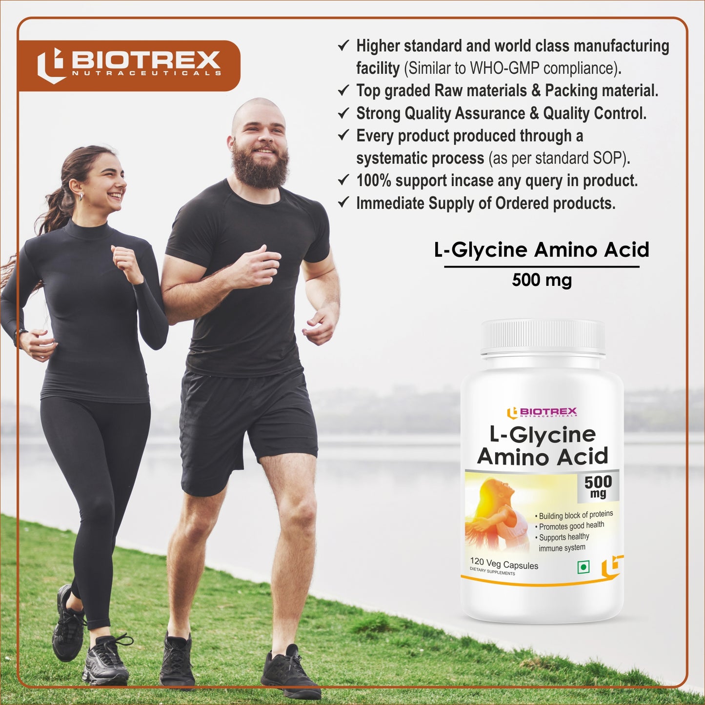 Biotrex L-Glycine Amino Acid 500mg 120veg capsules