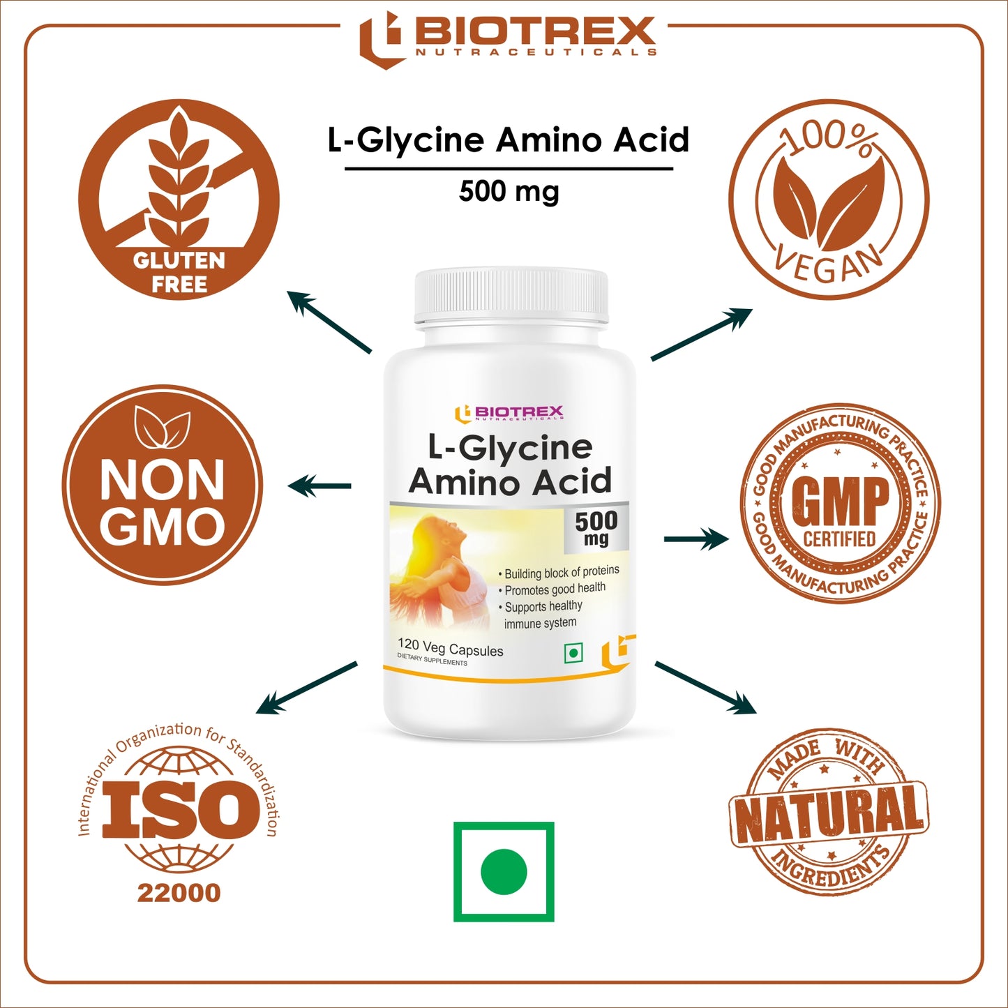 Biotrex L-Glycine Amino Acid 500mg 120veg capsules