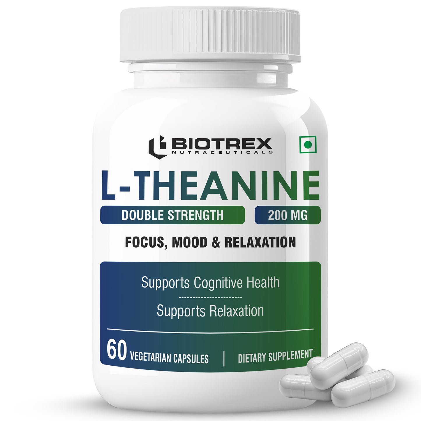 Biotrex L-Theanine 200mg Double Strength, Non-Drowsy Support | Helps Cognitive Health & Relaxation - 60 Veg Capsules