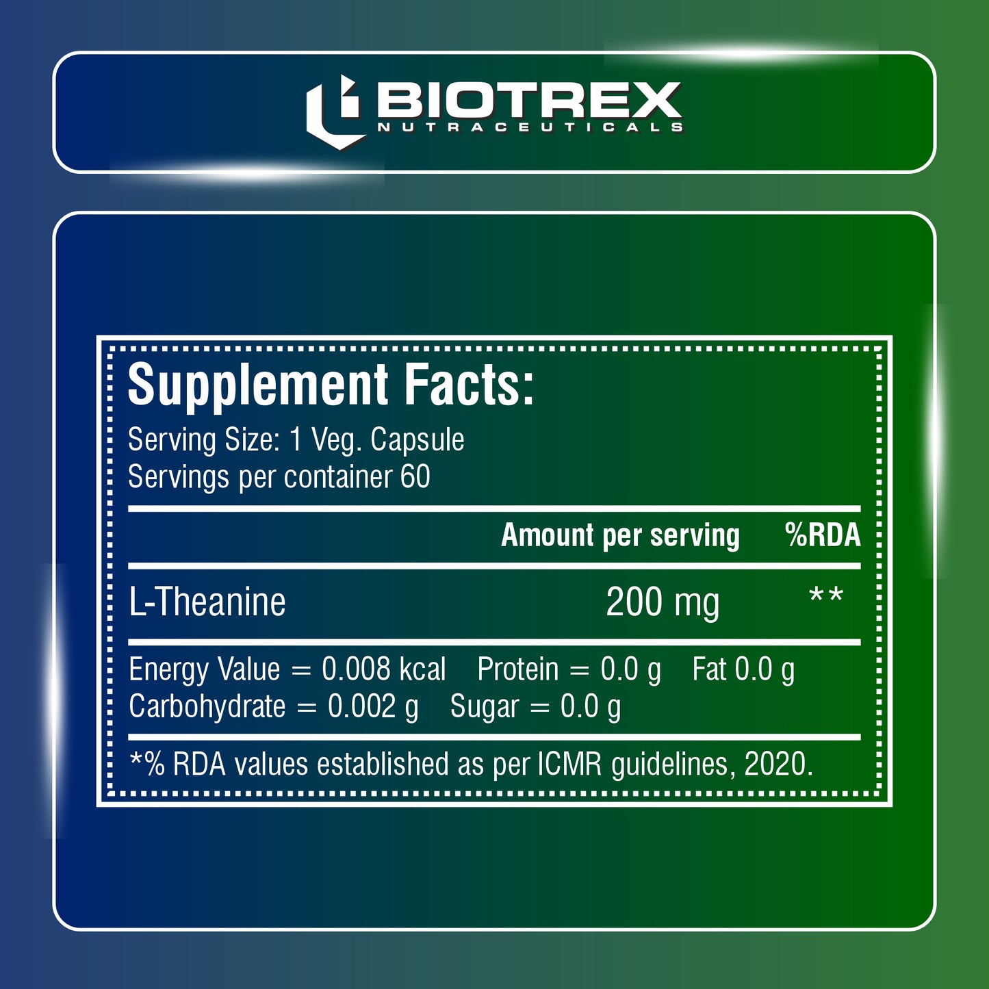 Biotrex L-Theanine 200mg Double Strength, Non-Drowsy Support | Helps Cognitive Health & Relaxation - 60 Veg Capsules