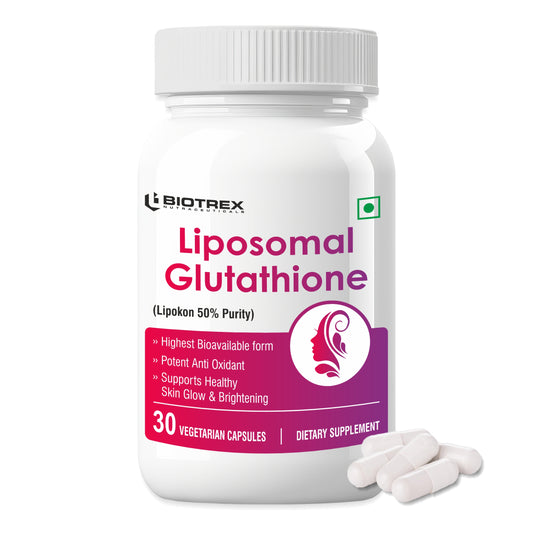 Biotrex Nutraceuticals Liposomal Glutathione Supports Healthy Skin Health, High Purity 50% Lipokon Form - 30 Veg Capsules
