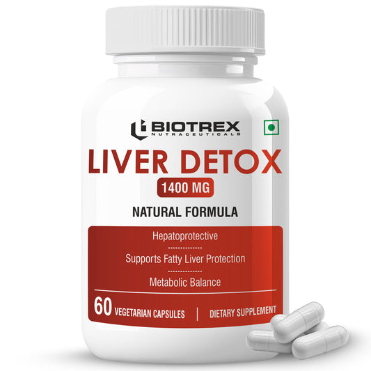 Biotrex Nutraceuticals Liver Detox 1400mg | Milk Thistle (85% Silymarin) with N Acetyl Cysteine | Hepatoprotective | Supports Fatty Liver Protection | Metabolic Balance | Natural Formula - 60 Veg Capsules