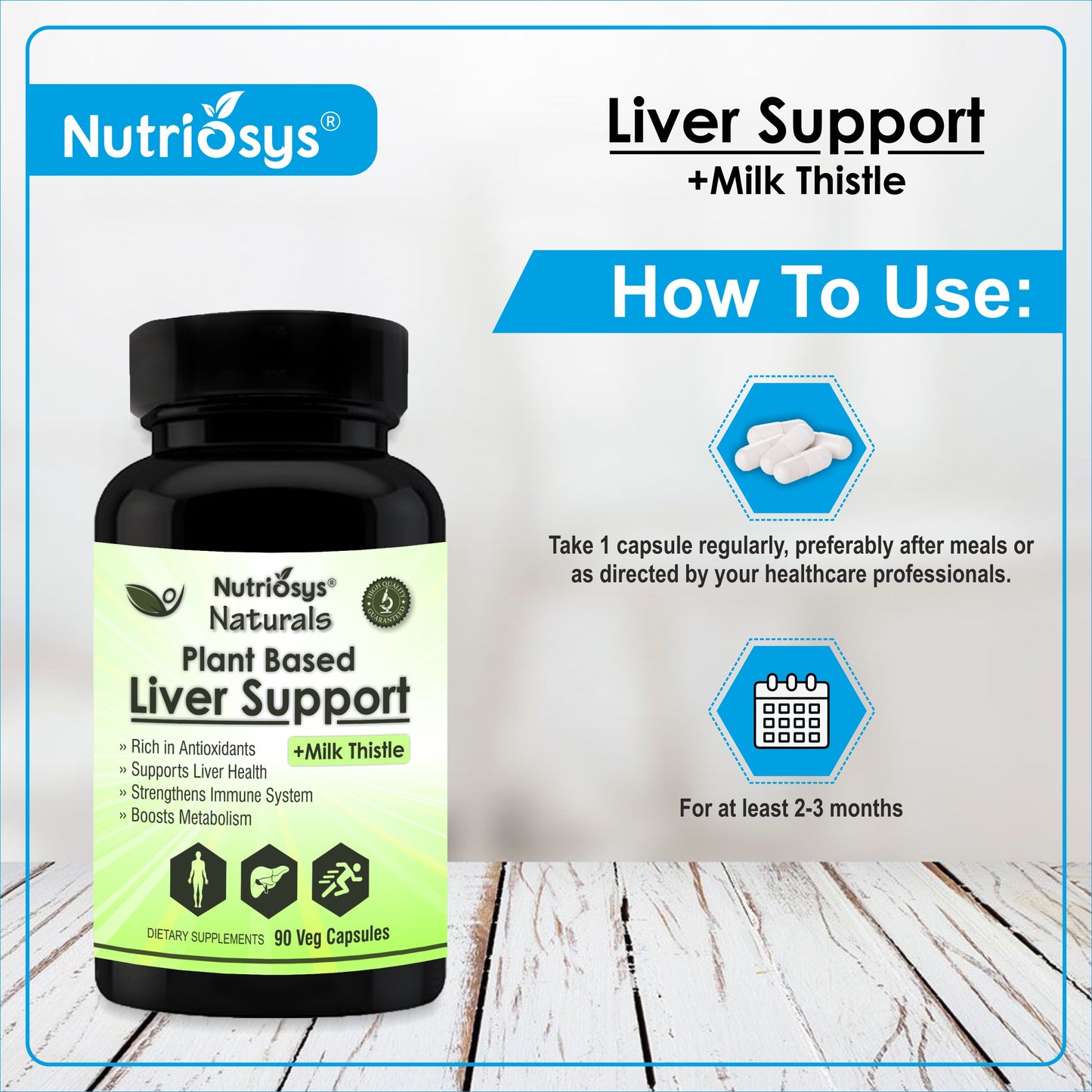 Nutriosys Naturals Plant Based Liver Support Supplement With Milk Thistle, Turmeric, Dandelion Root, Ginger, Radish, Green Tea, Beetroot | 90 Veg Capsules