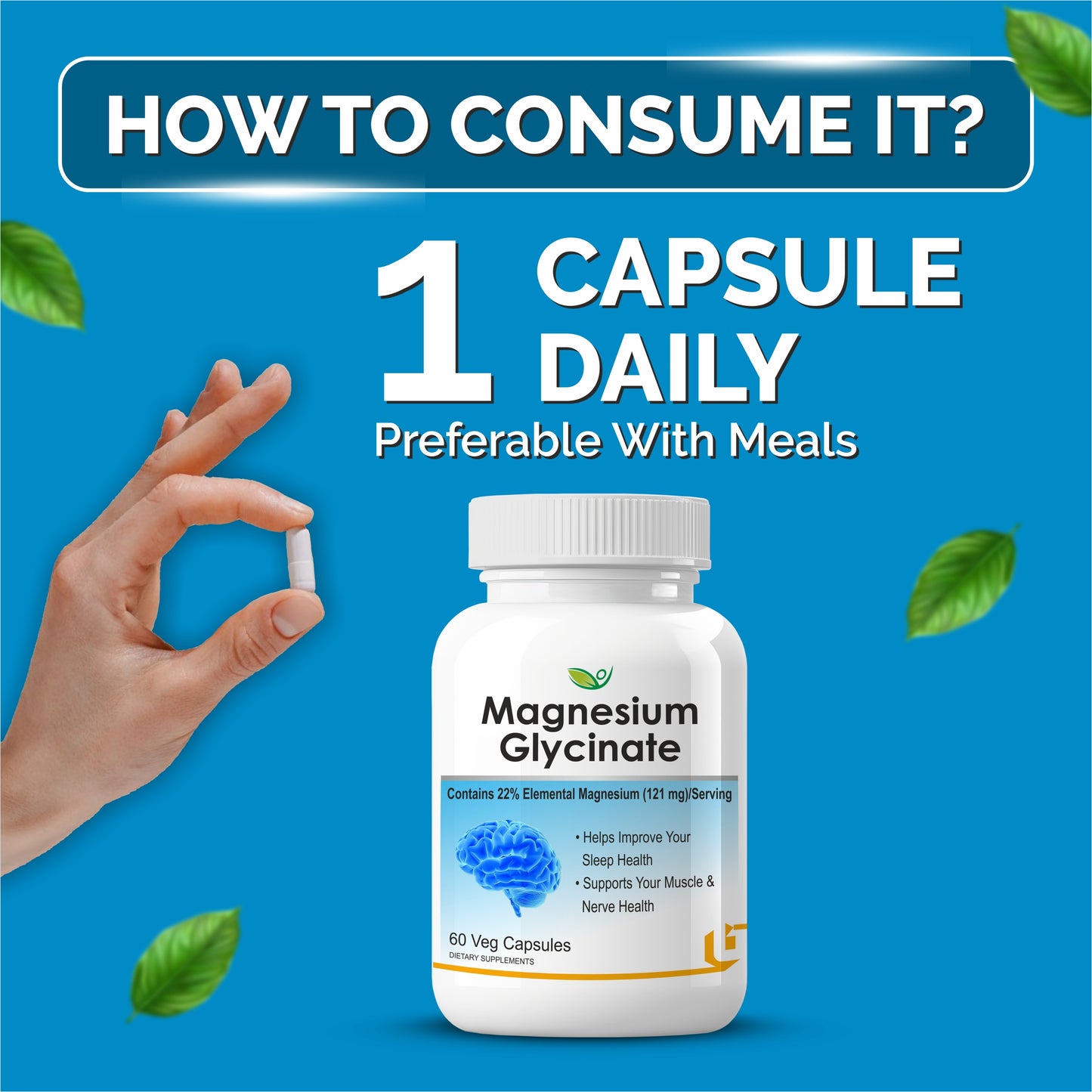 Biotrex Magnesium Glycinate 60 Veg Capsules, Supports Bone Health, Nerve & Muscle Function