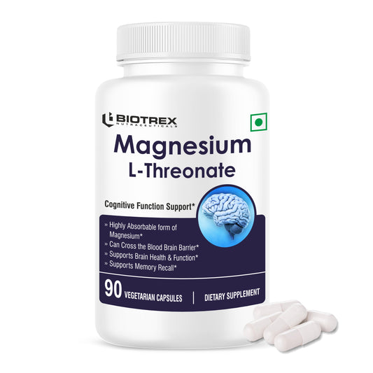 Biotrex Magnesium L-Threonate Supplement, Supports Brain Health & Cognitive Function, Highly Bioavailable Magnesium - 90 Veg Capsule
