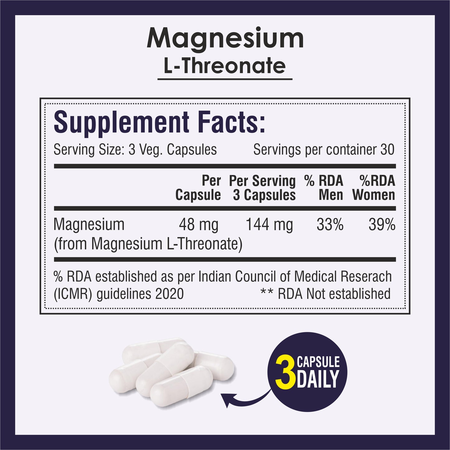 Biotrex Magnesium L-Threonate Supplement, Supports Brain Health & Cognitive Function, Highly Bioavailable Magnesium - 90 Veg Capsule