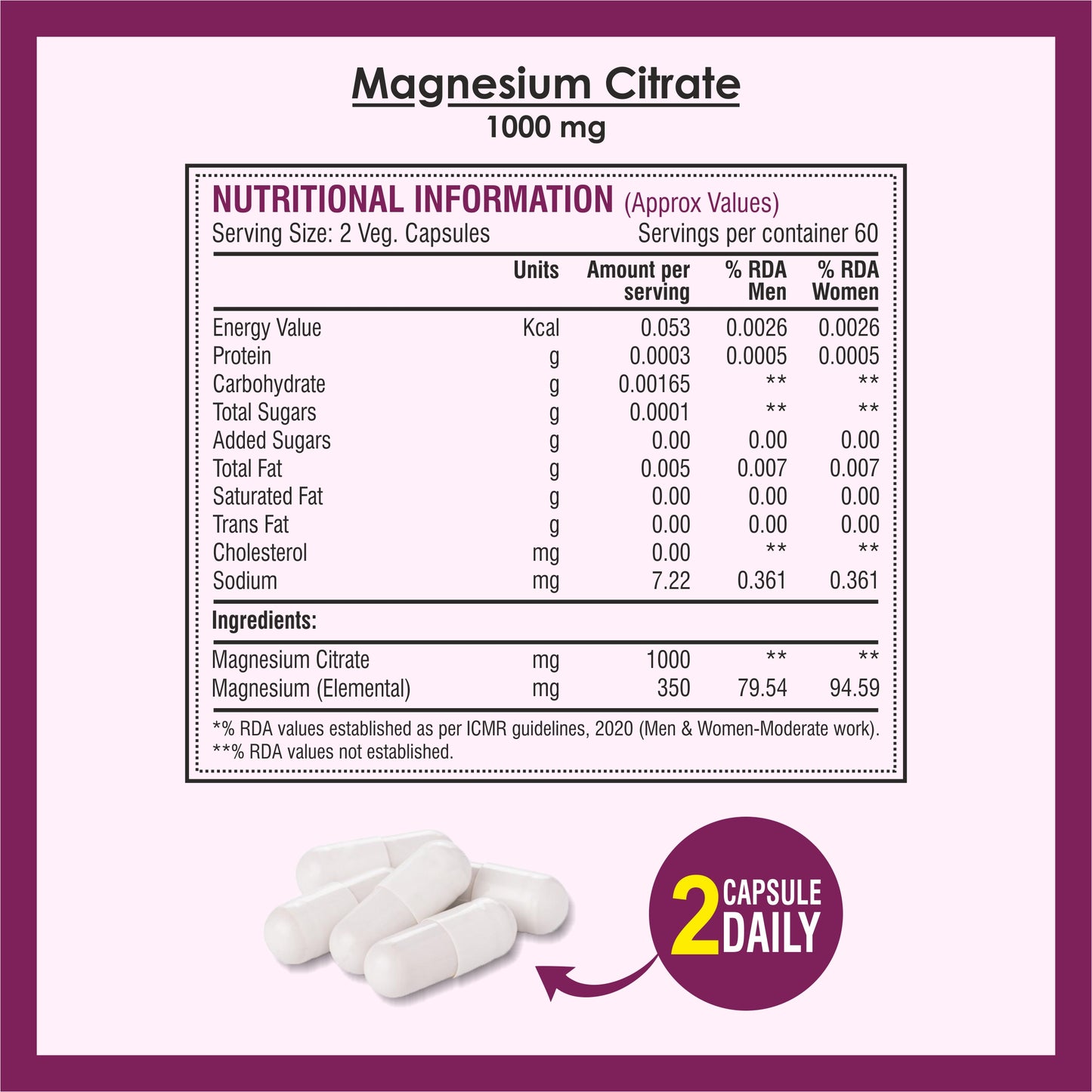 Biotrex Magnesium Citrate Supplement, Supports Bone & Sleep Health - 120 Vegetarian Capsules