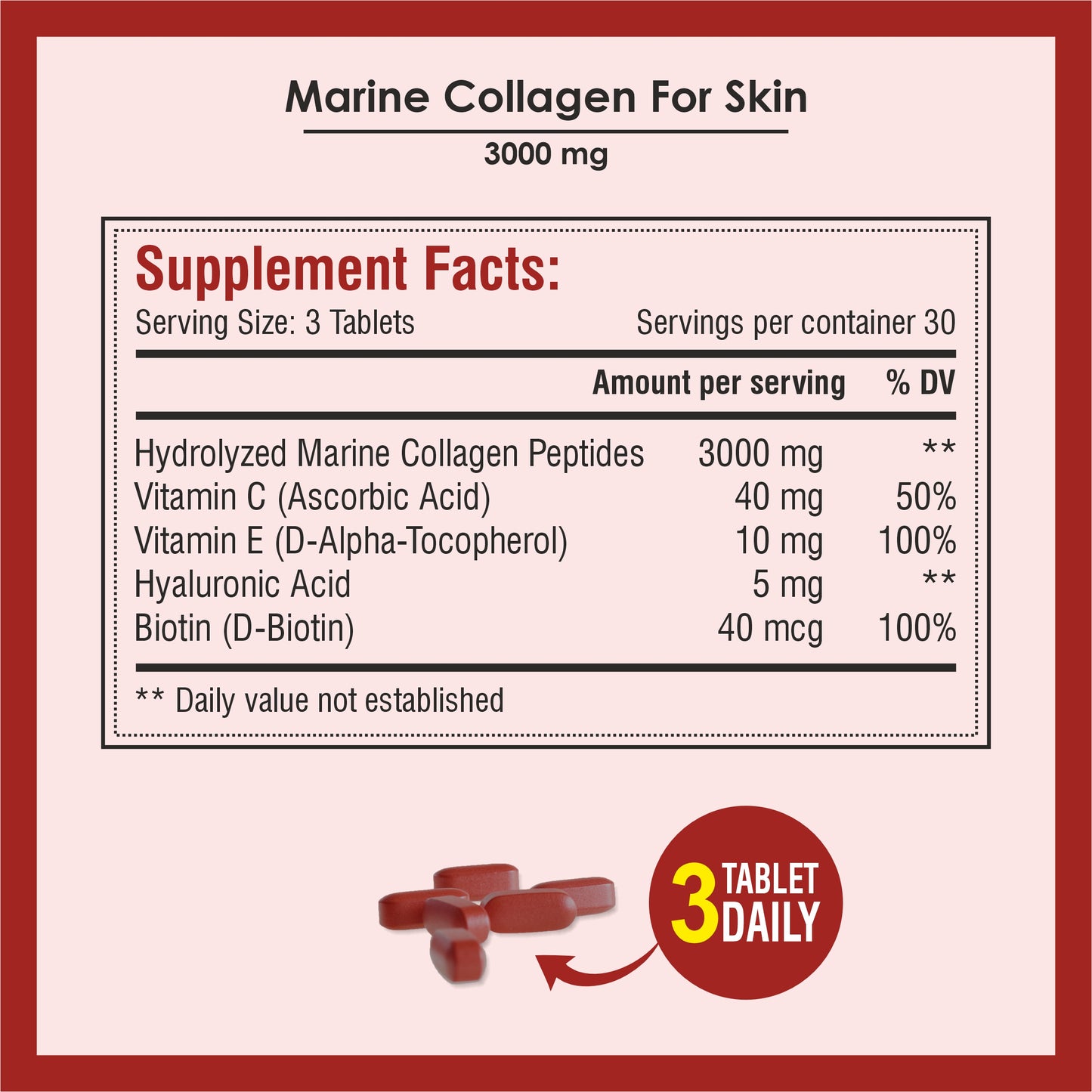 Biotrex Marine Collagen 3000mg Peptides With Biotin, Hyaluronic Acid, Vitamin C & E, Type 1 Marine Collagen, Healthy Hair, Skin, Nails, For Men & Women - 90 Tablets