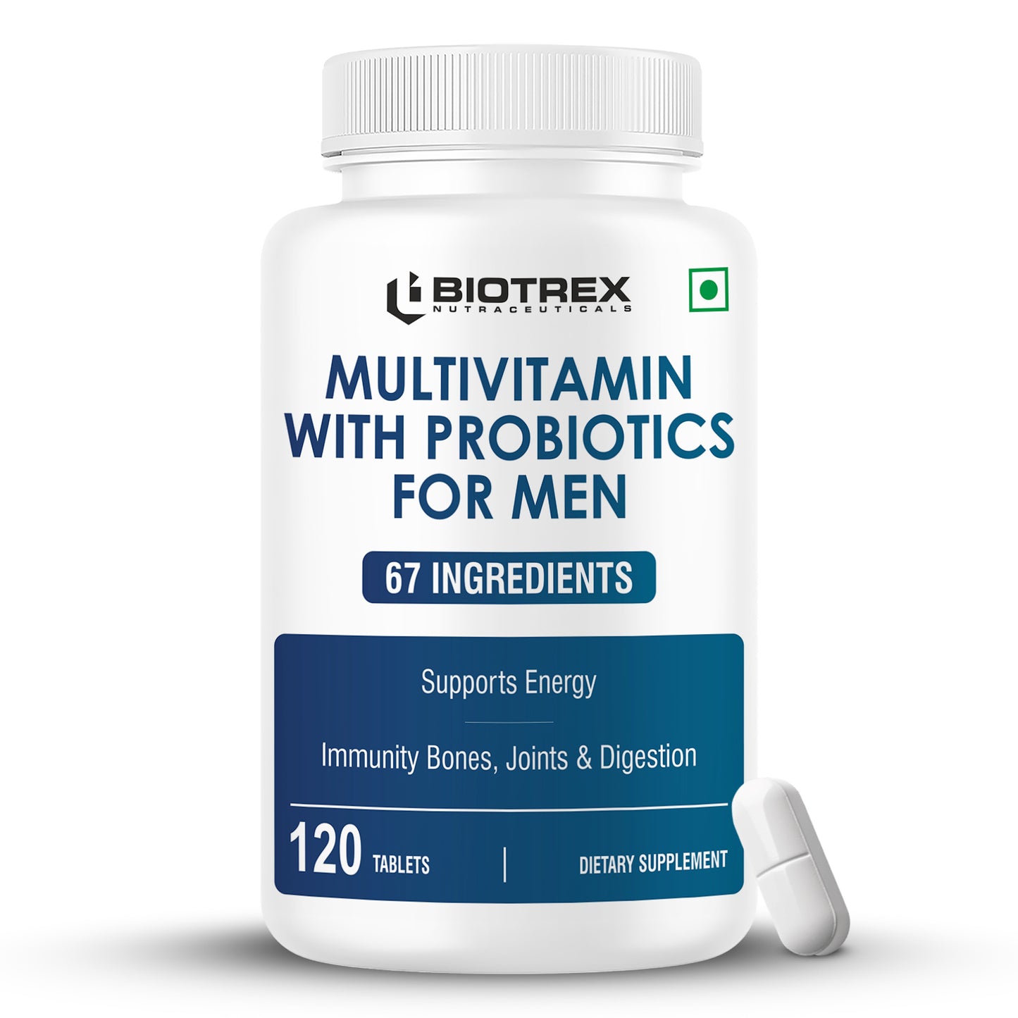 Biotrex Nutraceuticals Multivitamin With Probiotics For Men | 67 Vital Nutrients | Daily 100% RDA | Enhances Energy & Immunity | Overall Well Being & Better Health | Purity Tested - 120 Tablets