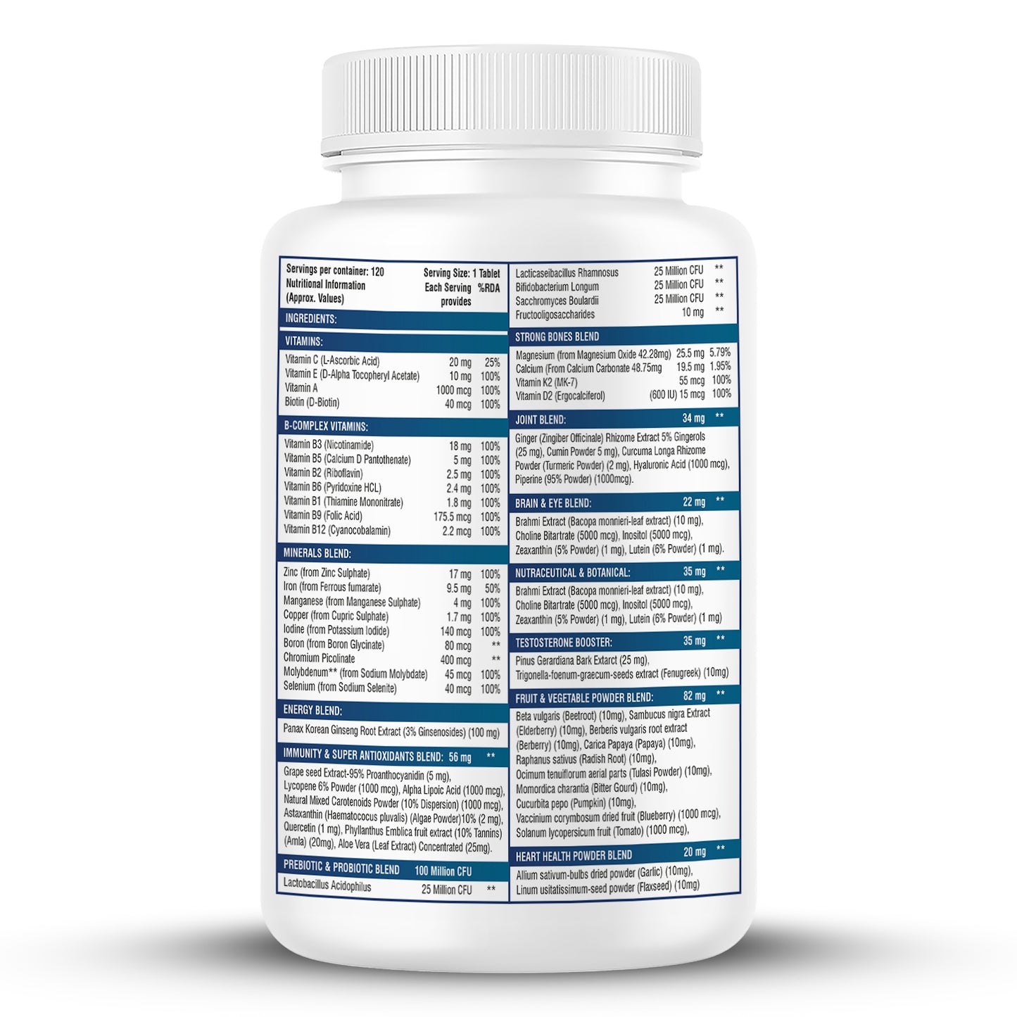 Biotrex Nutraceuticals Multivitamin With Probiotics For Men | 67 Vital Nutrients | Daily 100% RDA | Enhances Energy & Immunity | Overall Well Being & Better Health | Purity Tested - 120 Tablets